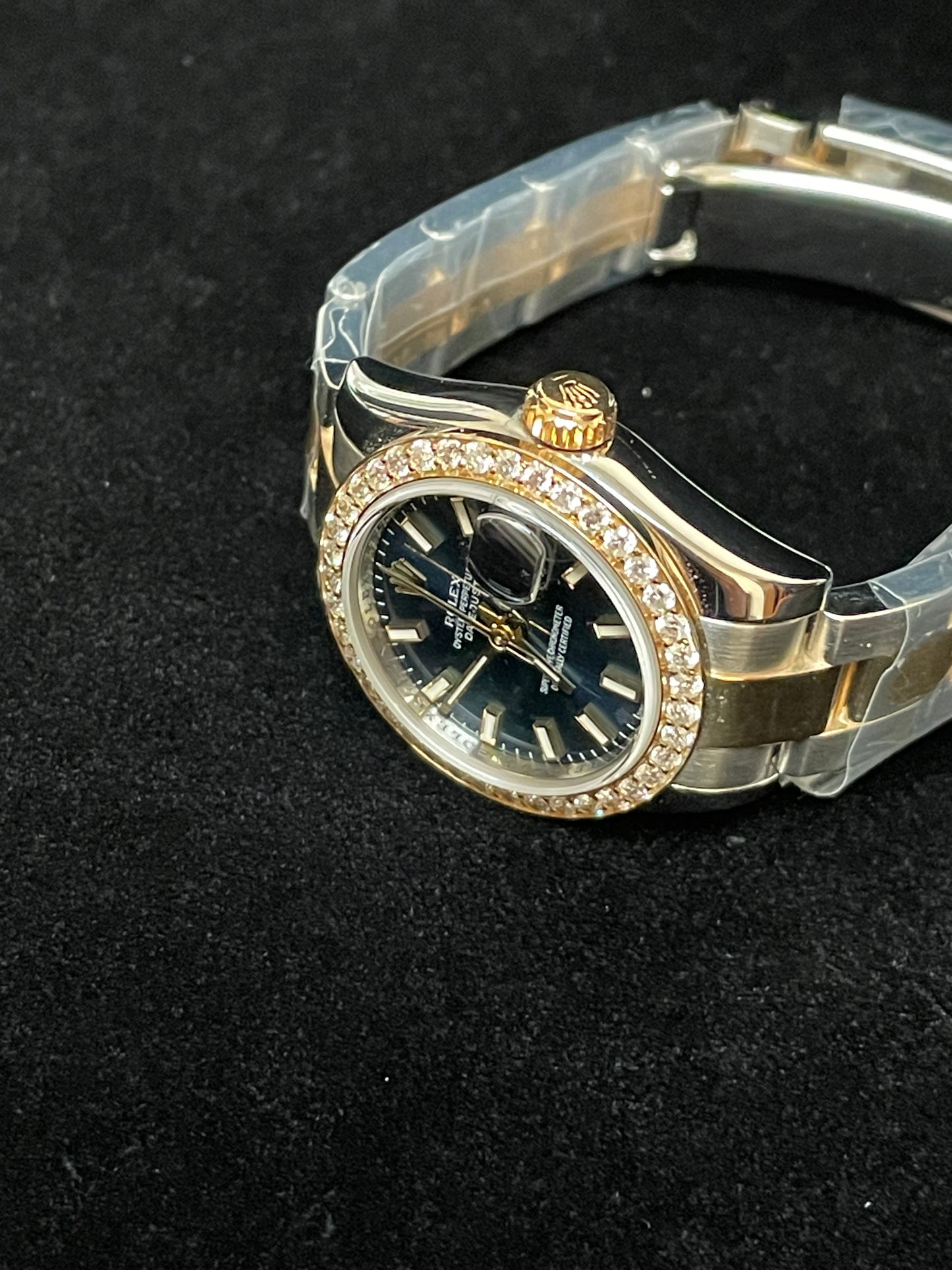 2007 Rolex Ladies Datejust 179173 Diamond Bezel Blue Dial TT 18kt Oyster 26mm