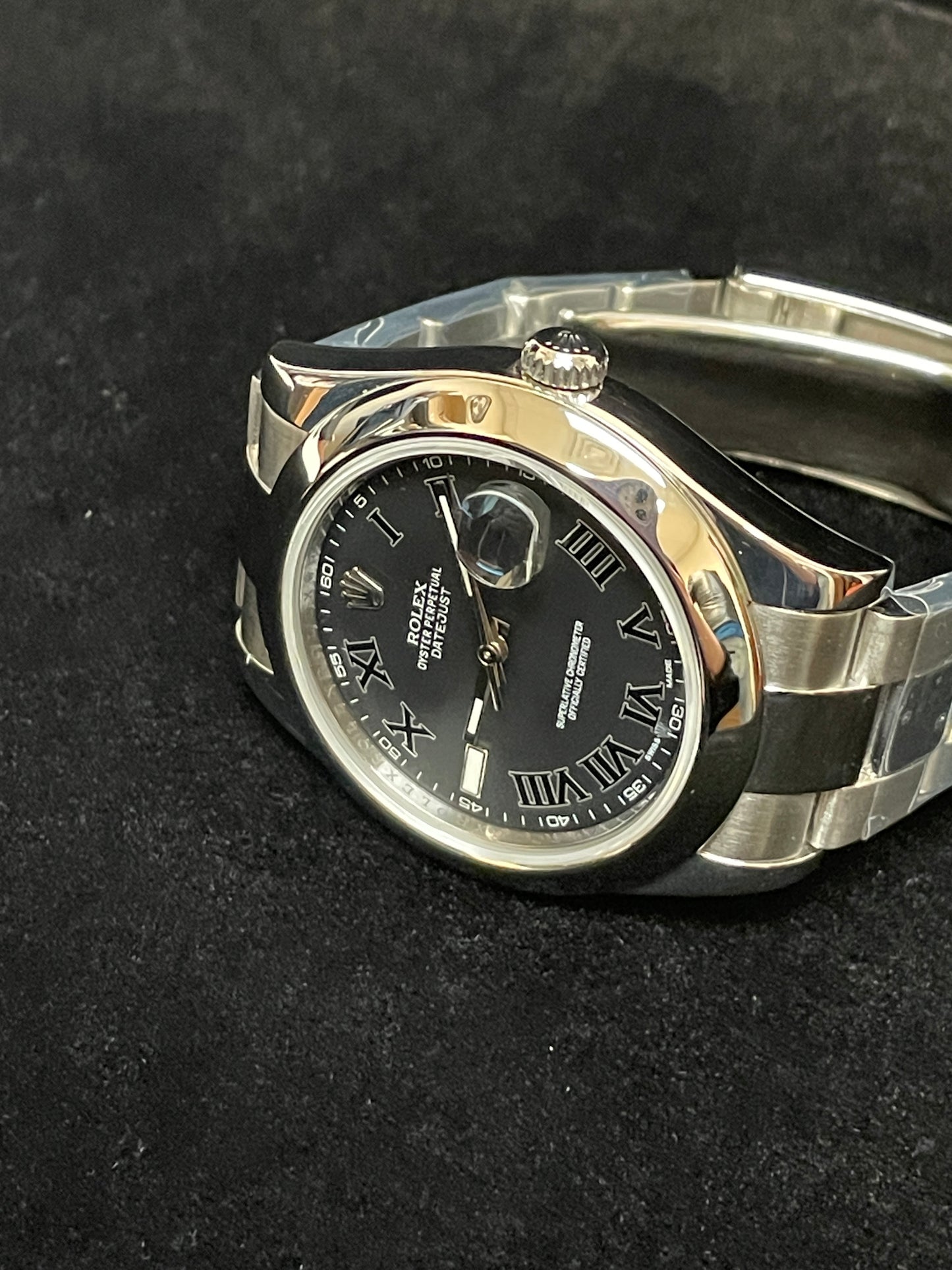 2012 Rolex Datejust 116300 Black Gray Roman Dial SS Oyster With Papers 41mm