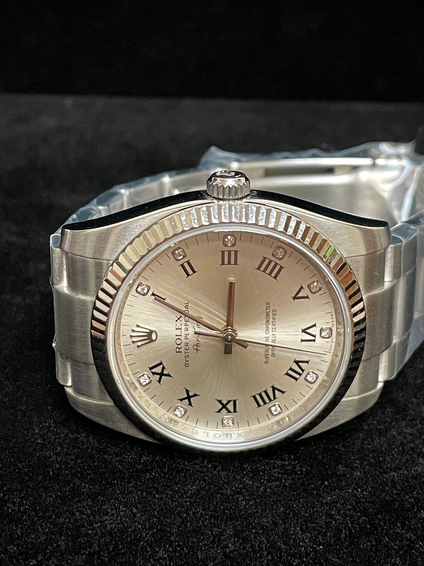2010 Rolex Air-King 114234 Silver Roman Diamond Dial SS Oyster With Papers 34mm