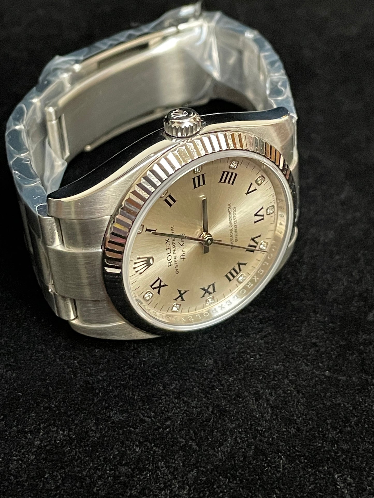2010 Rolex Air-King 114234 Silver Roman Diamond Dial SS Oyster With Papers 34mm