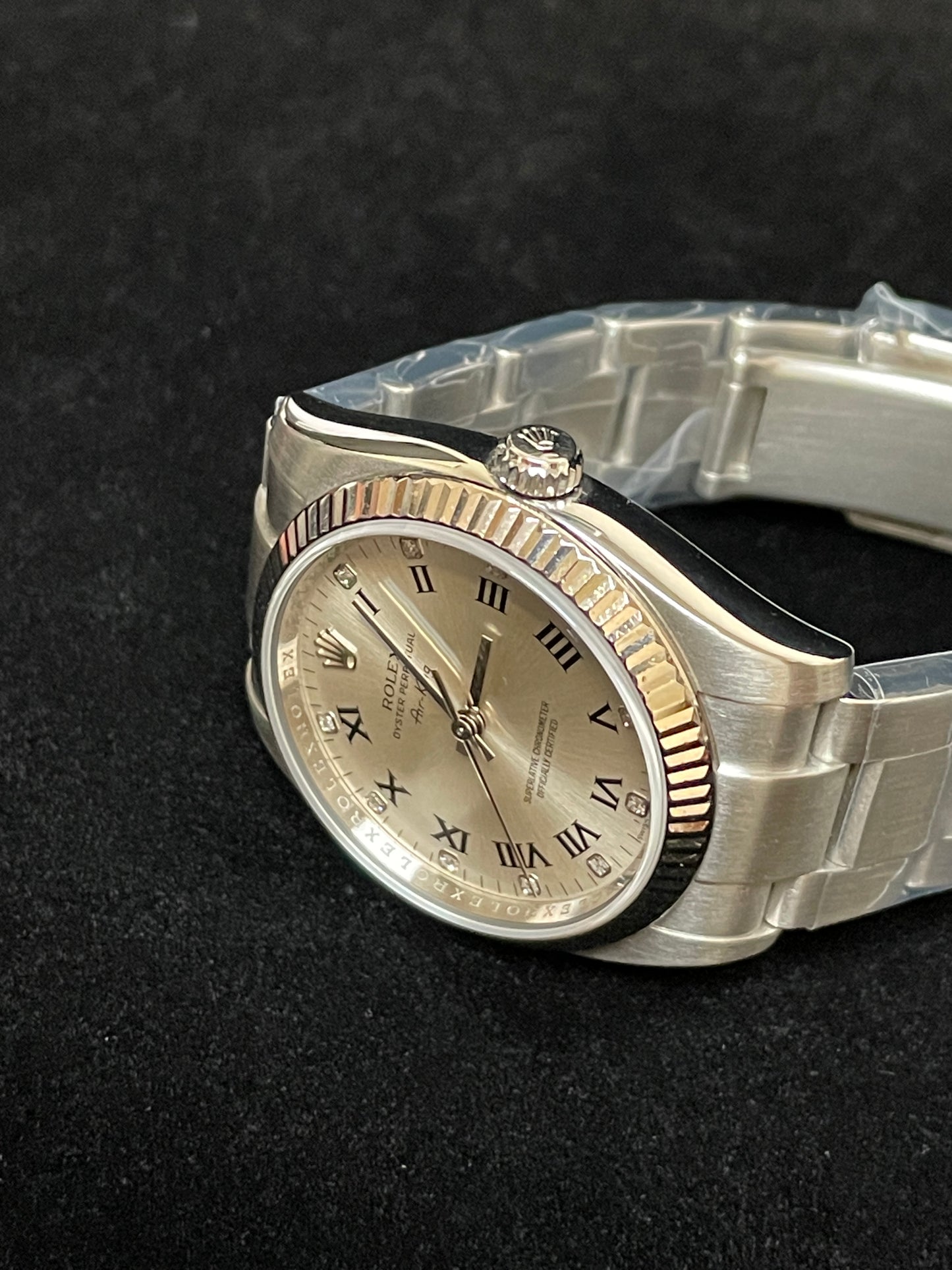 2010 Rolex Air-King 114234 Silver Roman Diamond Dial SS Oyster With Papers 34mm