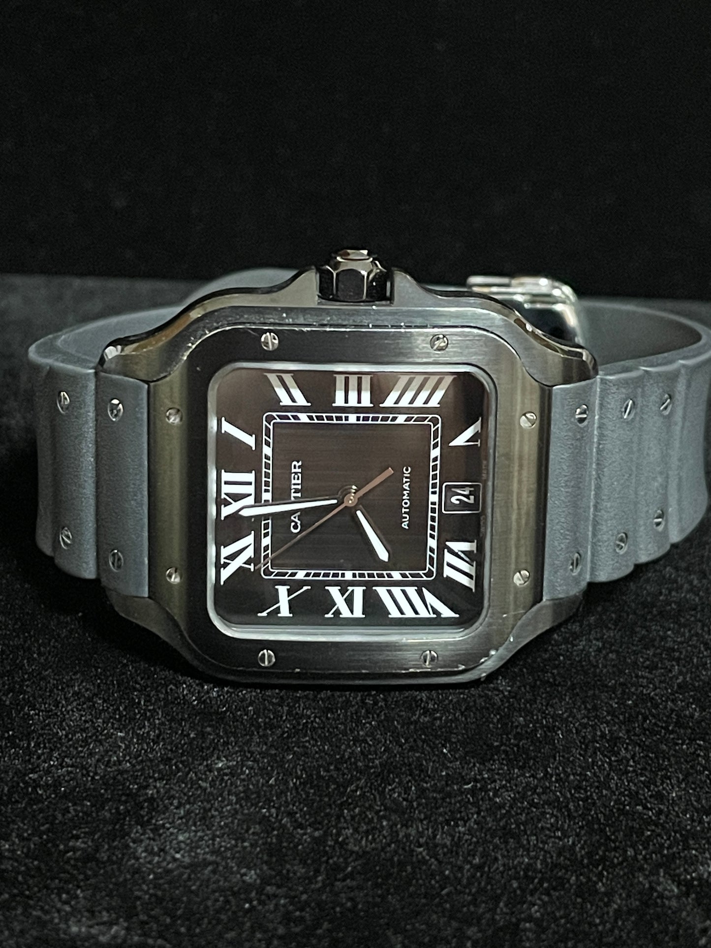 Cartier Santos WSSA0039 Black Roman Dial Black Rubber Strap No Papers 39.8mm