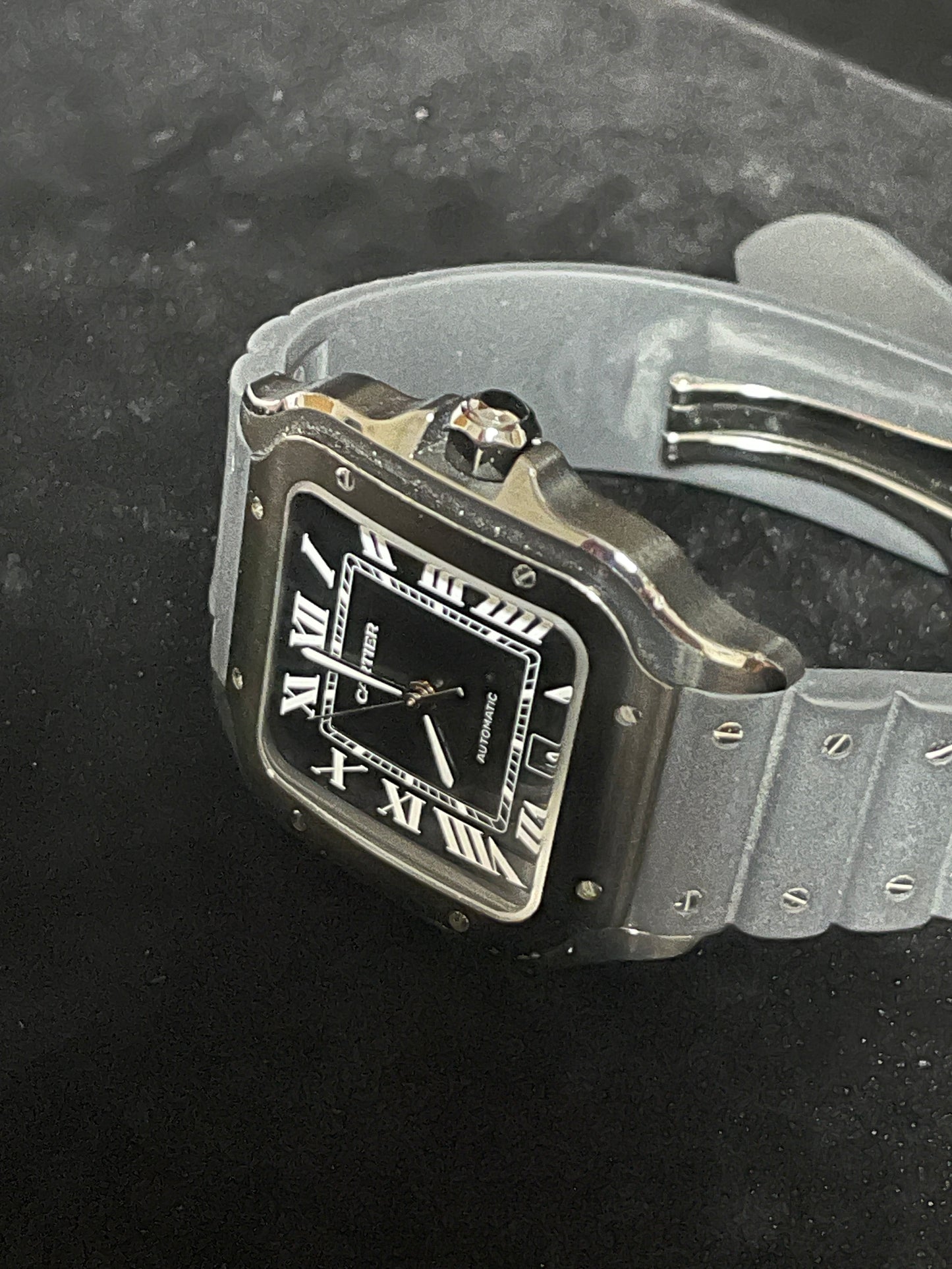 Cartier Santos WSSA0039 Black Roman Dial Black Rubber Strap No Papers 39.8mm