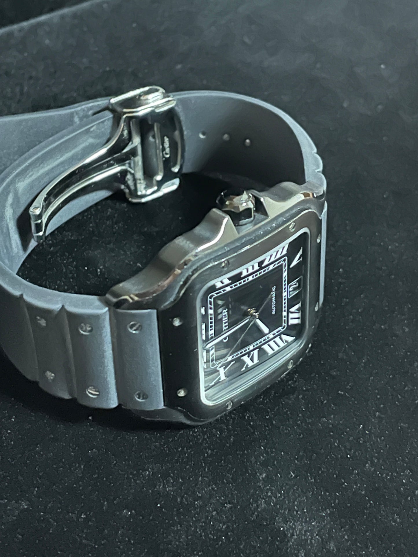 Cartier Santos WSSA0039 Black Roman Dial Black Rubber Strap No Papers 39.8mm