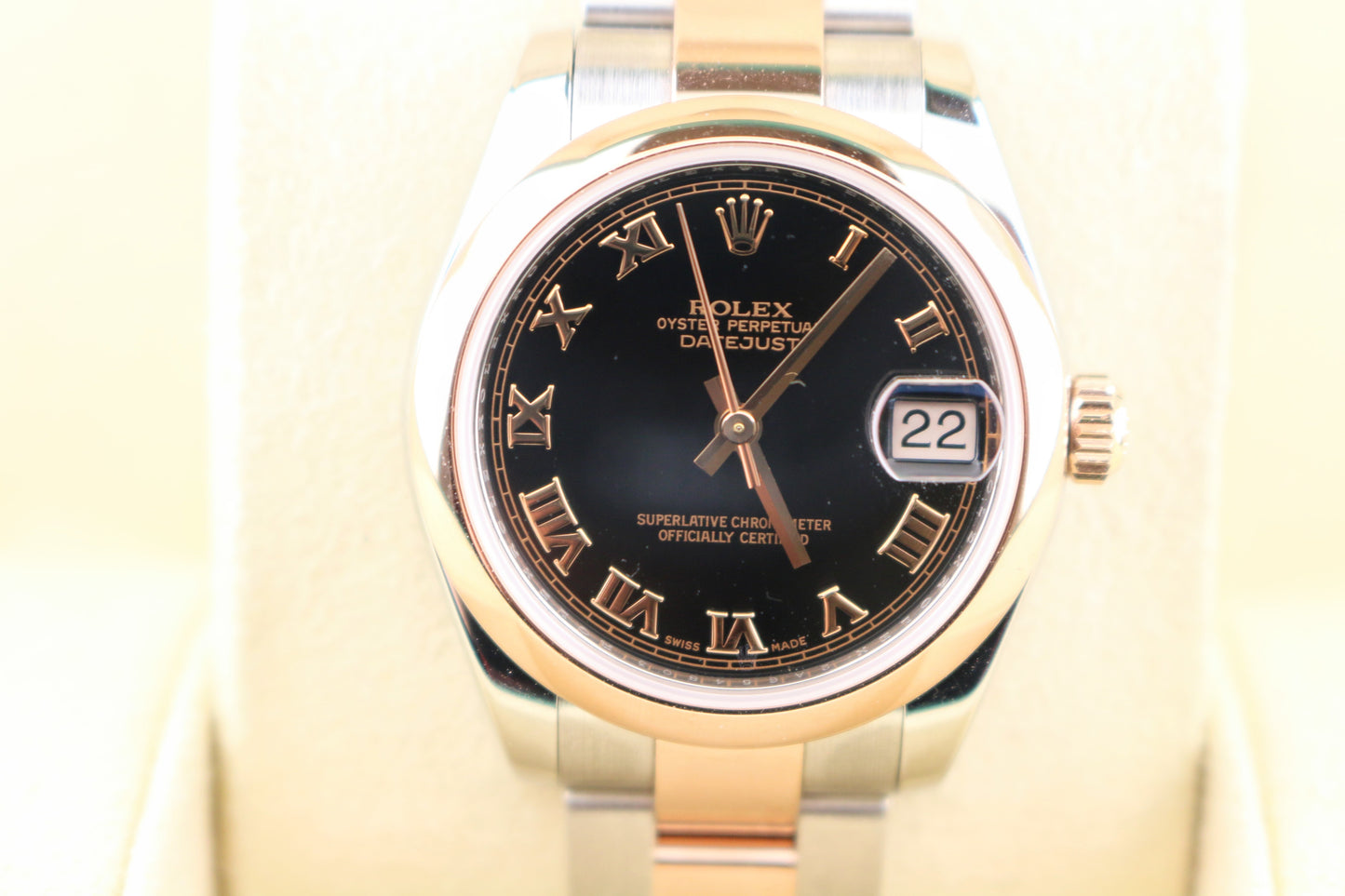 2014 Rolex Datejust Midsize 178241 Black Roman TT 18kt Oyster Rose W Papers 31mm