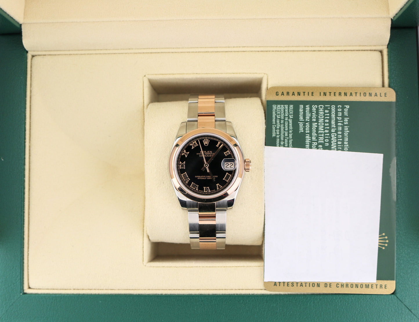 2014 Rolex Datejust Midsize 178241 Black Roman TT 18kt Oyster Rose W Papers 31mm