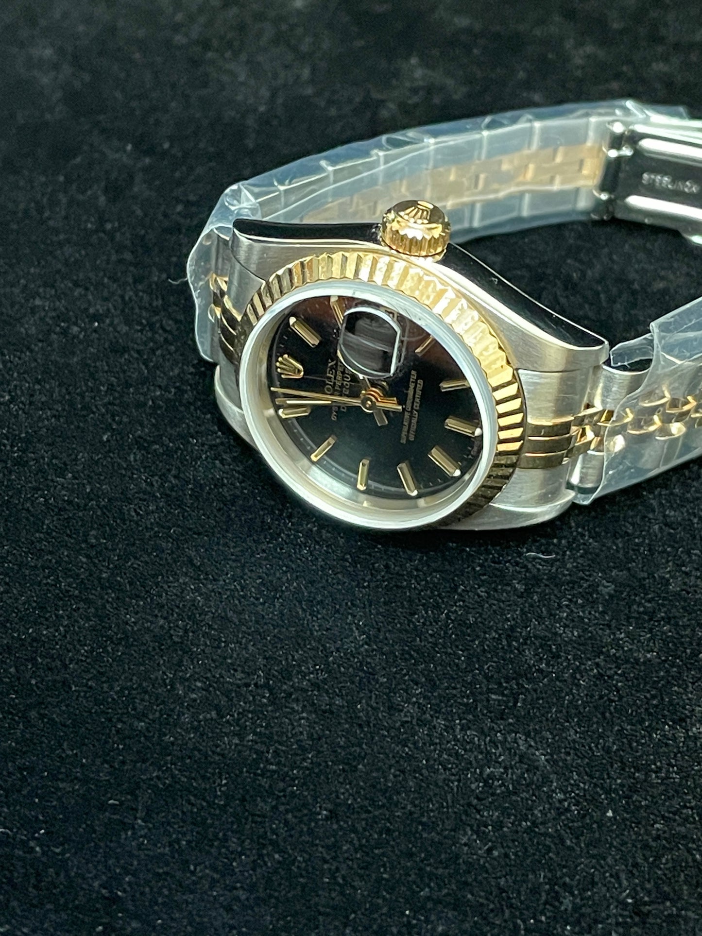 1998 Rolex Ladies Datejust 69173 Black Dial TT 18kt Jubilee With Papers 26mm