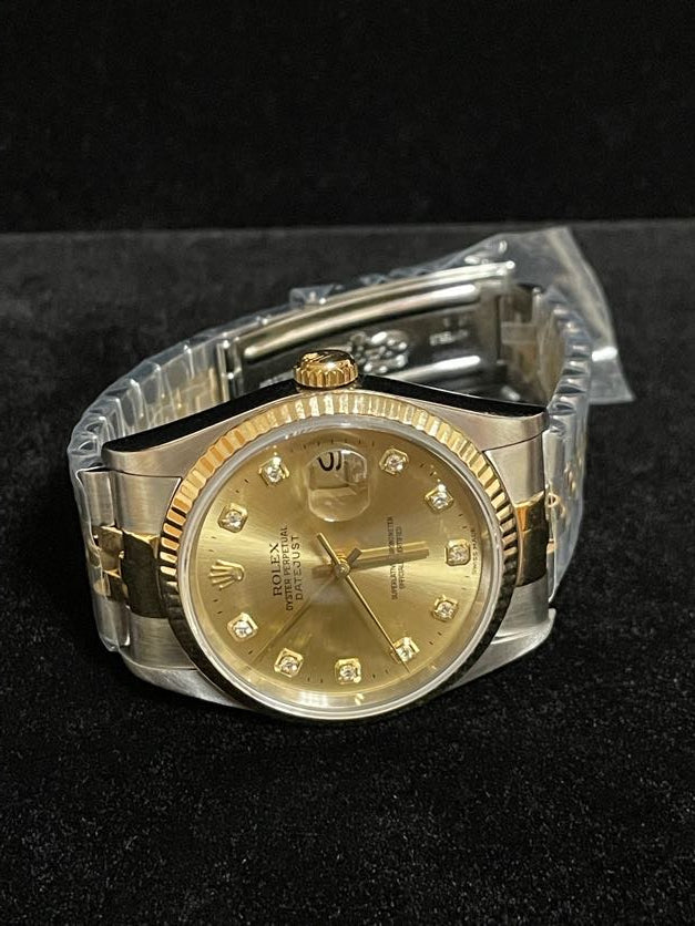 1996 Rolex Datejust 16233 Champagne Diamond Dial No Holes TT 18kt Jubilee 36mm