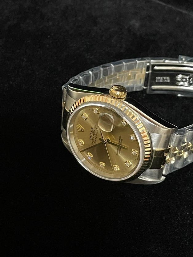 1996 Rolex Datejust 16233 Champagne Diamond Dial No Holes TT 18kt Jubilee 36mm