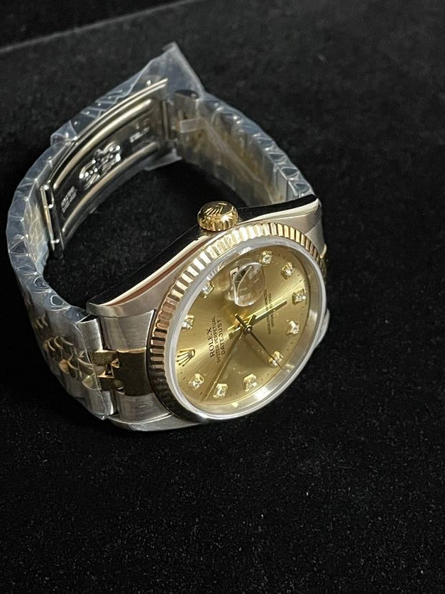 1996 Rolex Datejust 16233 Champagne Diamond Dial No Holes TT 18kt Jubilee 36mm