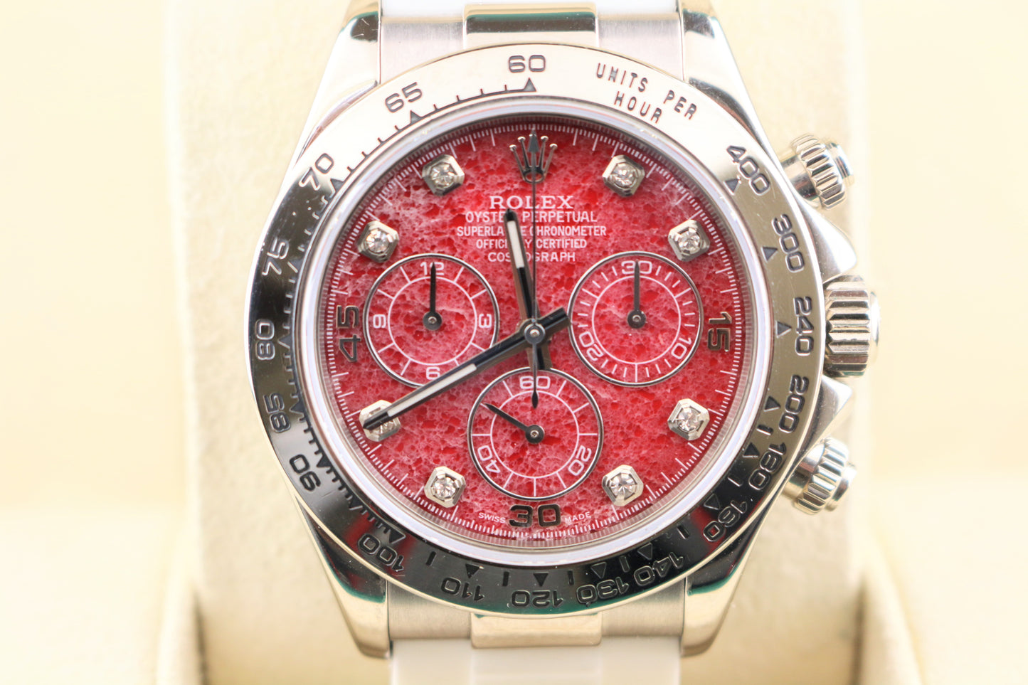 Rolex Daytona 116519 Red Rubellite Diamond Dial White Gold Oyster Flex 40mm
