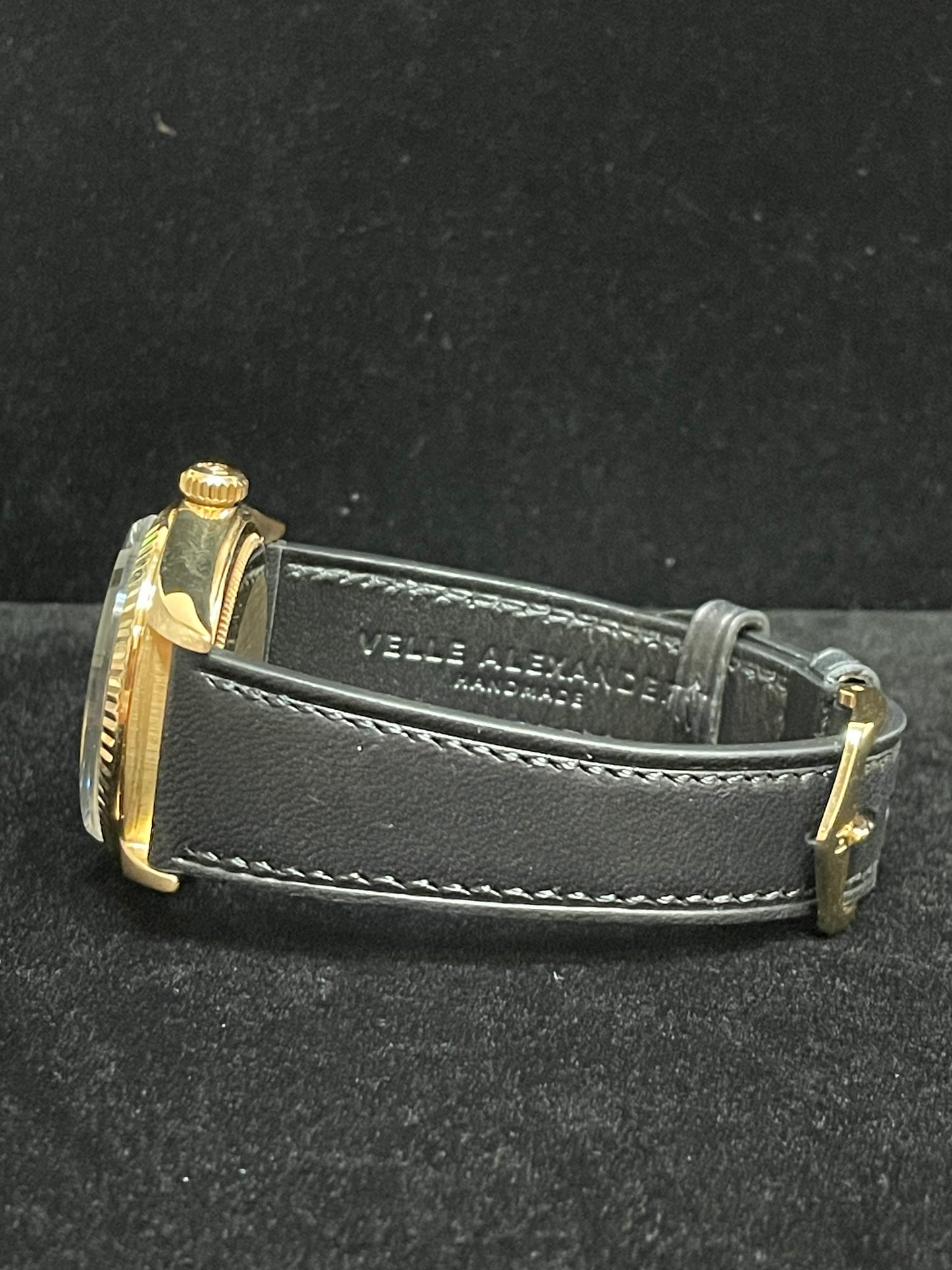 Rolex Day-Date 1803 Black Roman Diamond Dial 18kt Black Leather Strap 36mm