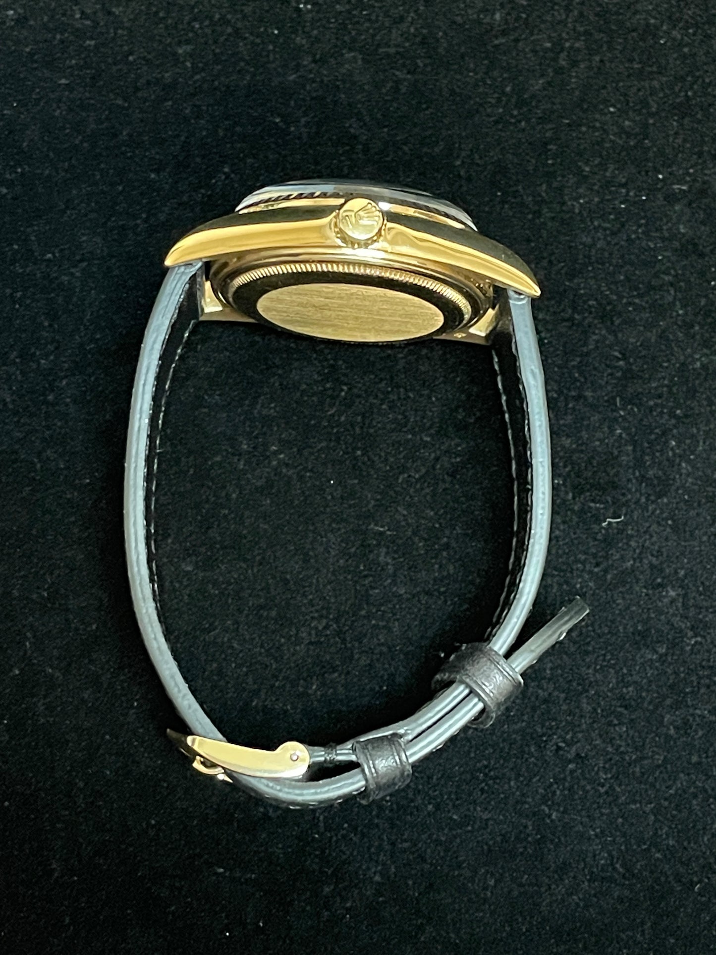 Rolex Day-Date 1803 Black Roman Diamond Dial 18kt Black Leather Strap 36mm