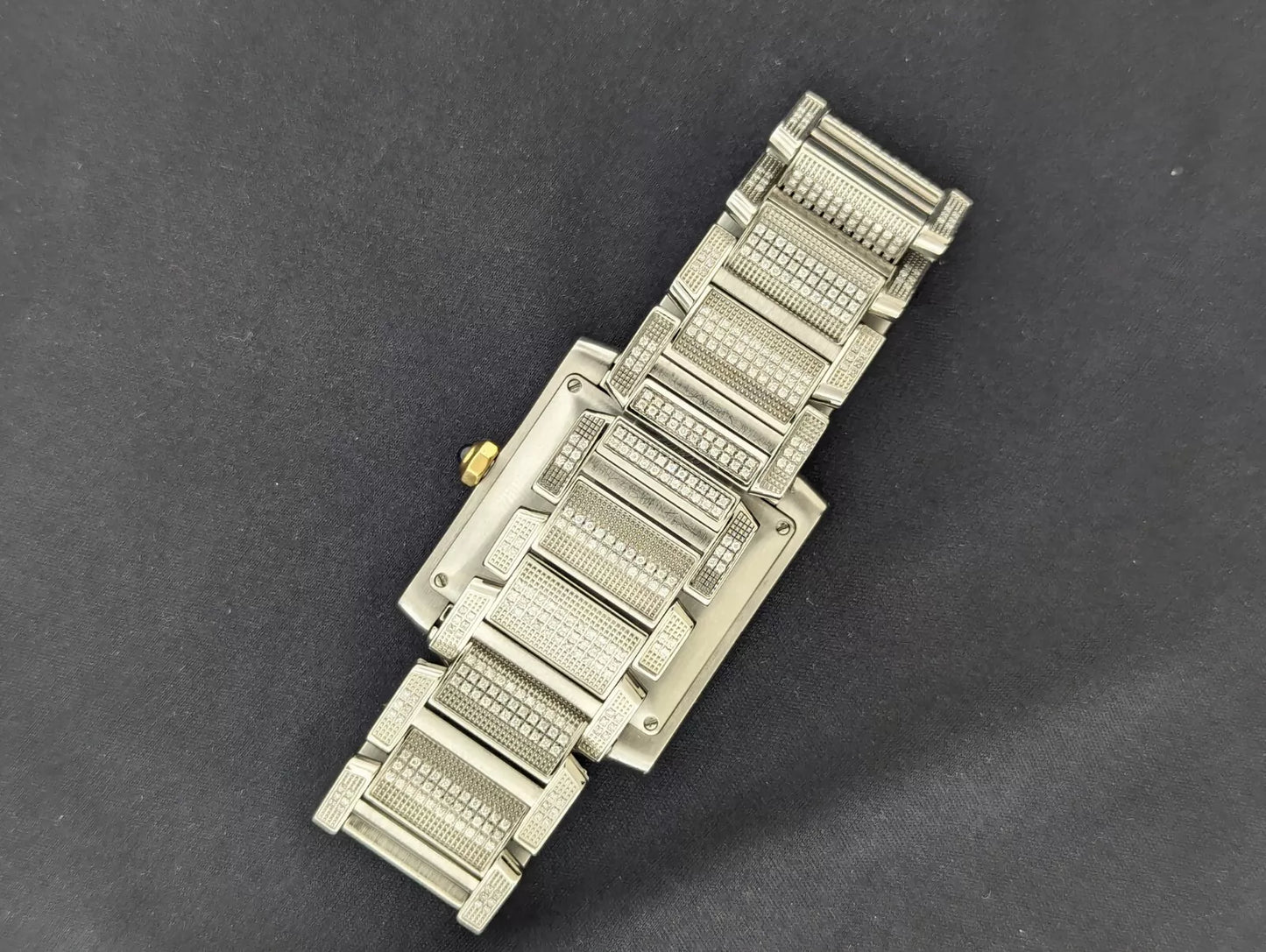 Cartier Tank 2302 Pave Arabic Rainbow Diamond Dial SS Diamond bracelet 28x32mm