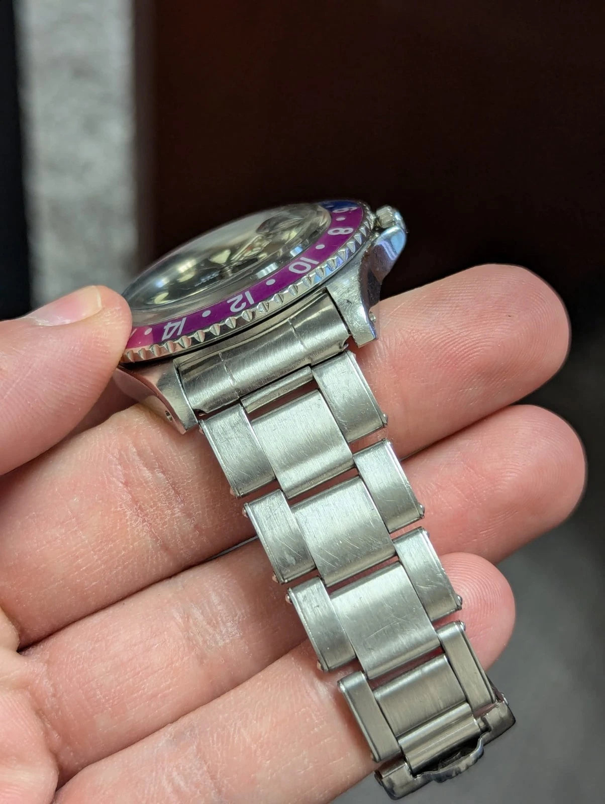 1967 Rolex GMT-Master Fuchsia 1675 Black Dial SS Rivet No Papers 40mm