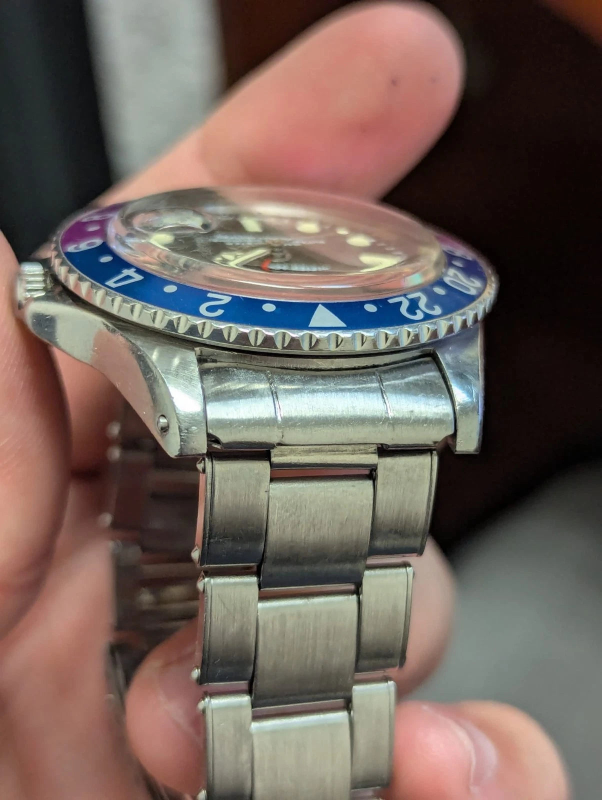 1967 Rolex GMT-Master Fuchsia 1675 Black Dial SS Rivet No Papers 40mm