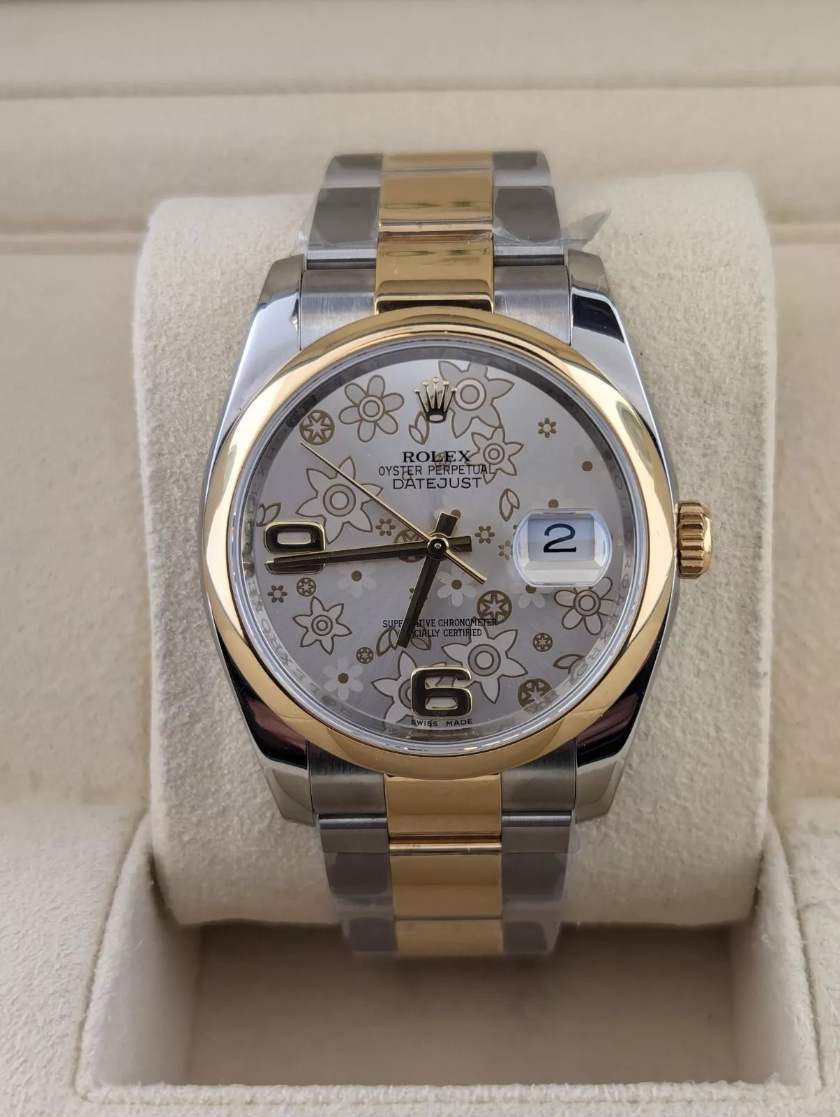 2017 Rolex Datejust 116203 Silver Floral Motif Dial TT 18kt Oyster No Paper 36mm
