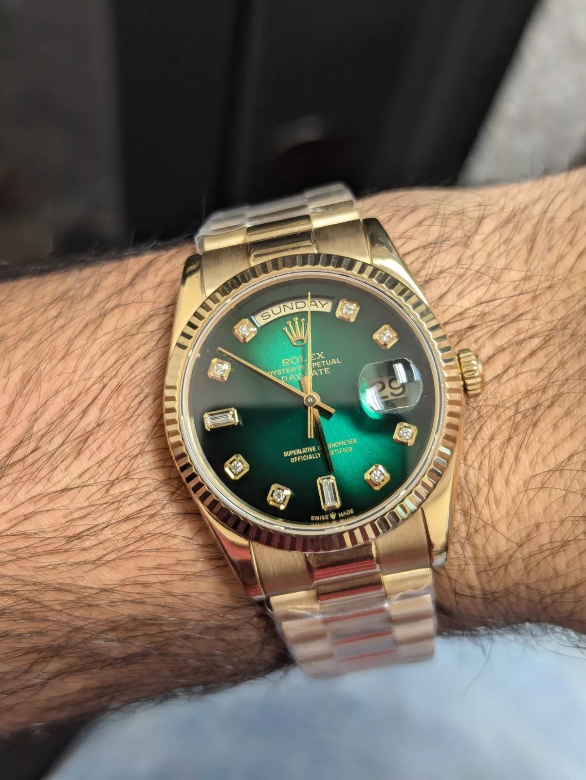 2006 Rolex Day-Date 118238 Green Diamond Dial 18kt President With Papers 36mm