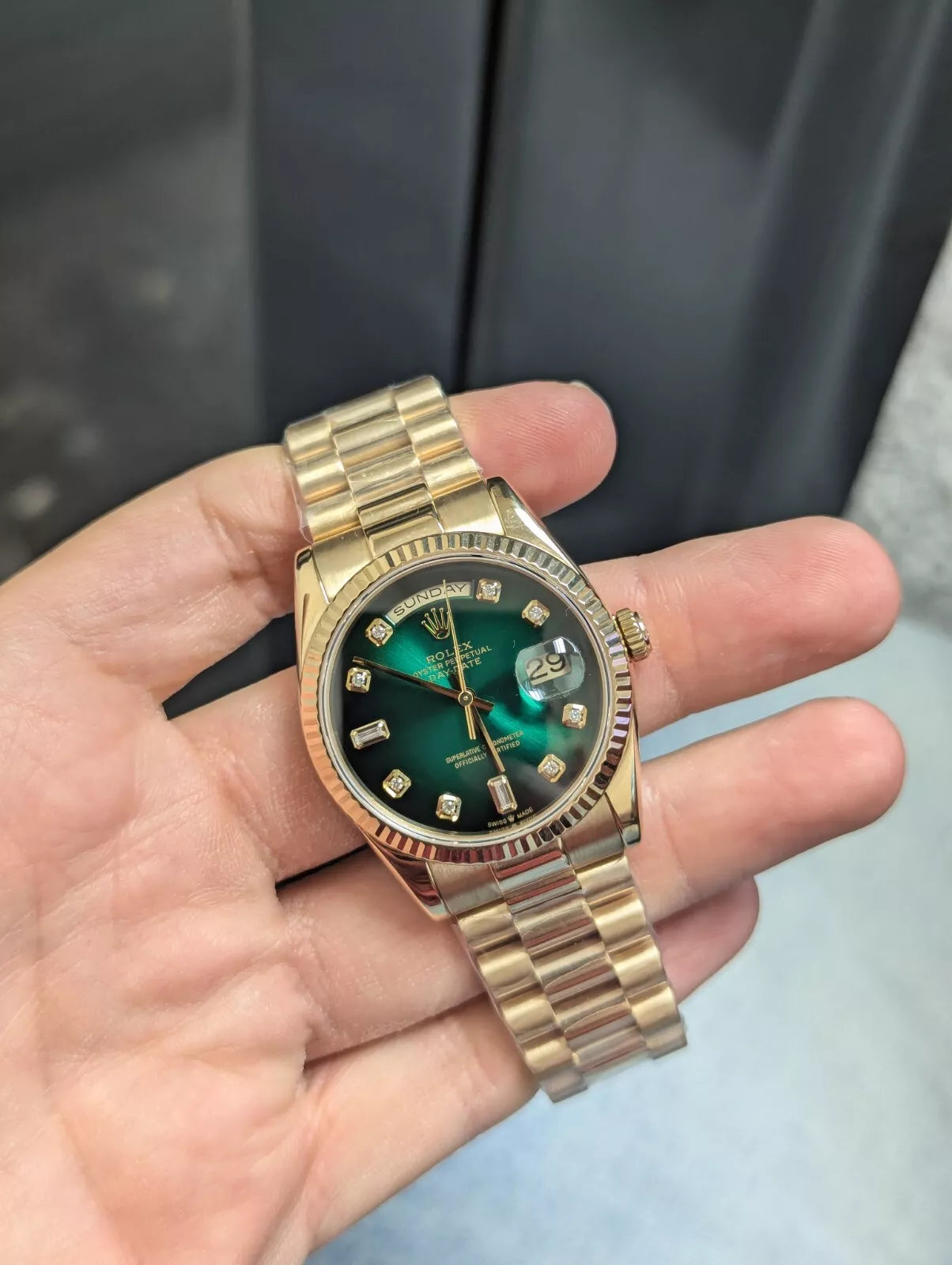 2006 Rolex Day-Date 118238 Green Diamond Dial 18kt President With Papers 36mm