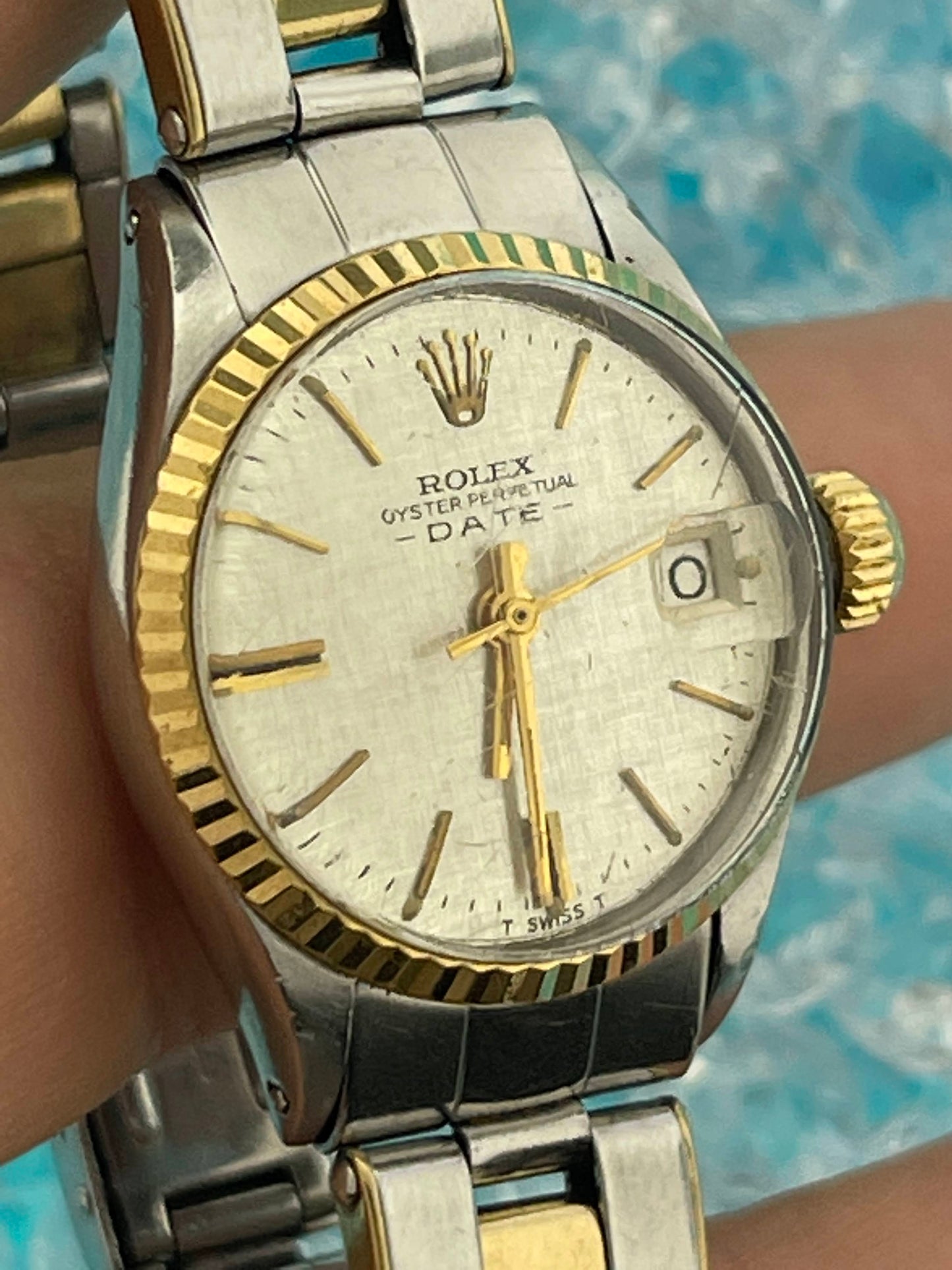 1970 Rolex Date 6517 Silver Tapestry Oyster Two Tone No Papers 26mm