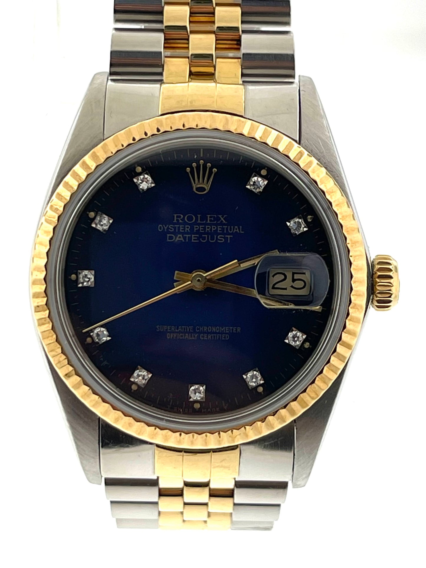 1986 Rolex Datejust 16013 Blue Vignette Diamond Dial Two Tone No Papers 36mm
