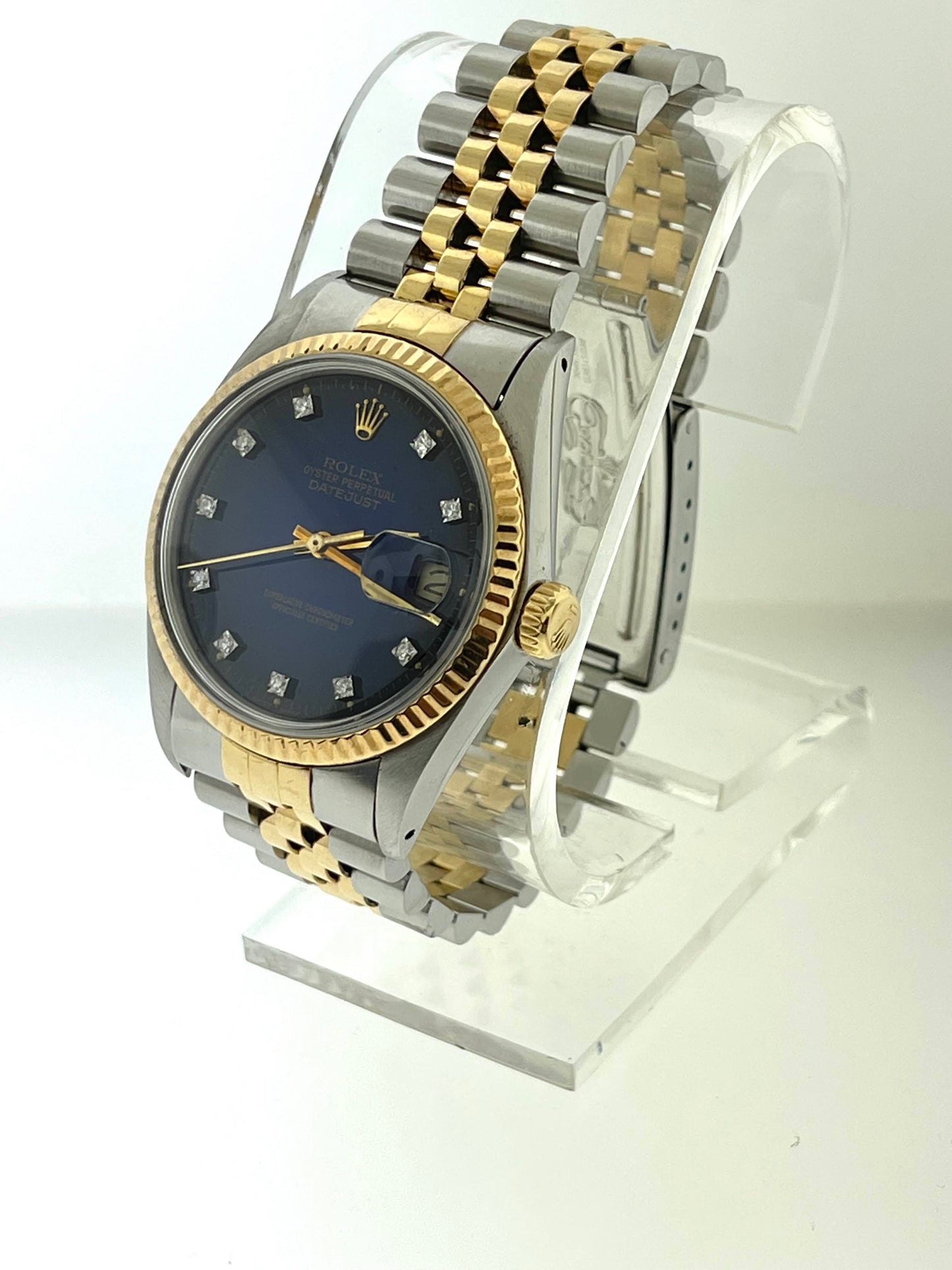 1986 Rolex Datejust 16013 Blue Vignette Diamond Dial Two Tone No Papers 36mm