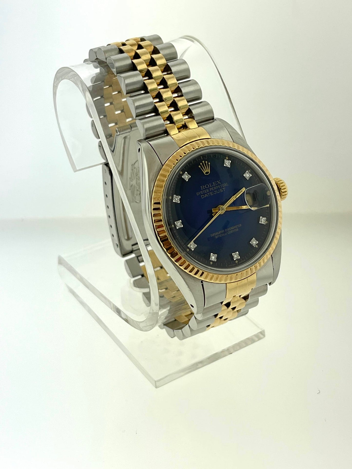1986 Rolex Datejust 16013 Blue Vignette Diamond Dial Two Tone No Papers 36mm