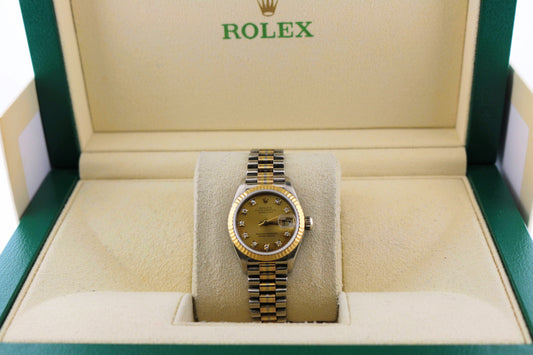 1991 Rolex Datejust 69179B Champagne Diamond Dial Tridor President No Paper 26mm