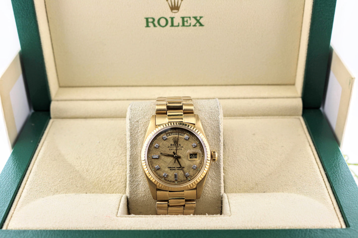 1976 Rolex Day-Date 1803 Champagne Tapestry Diamond Dial No Papers 36mm