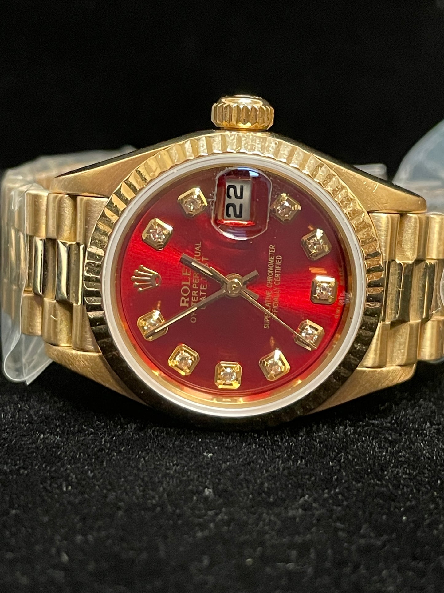 1999 Rolex Ladies Datejust 79178 Red Diamond Dial 18kt President No Papers 26mm