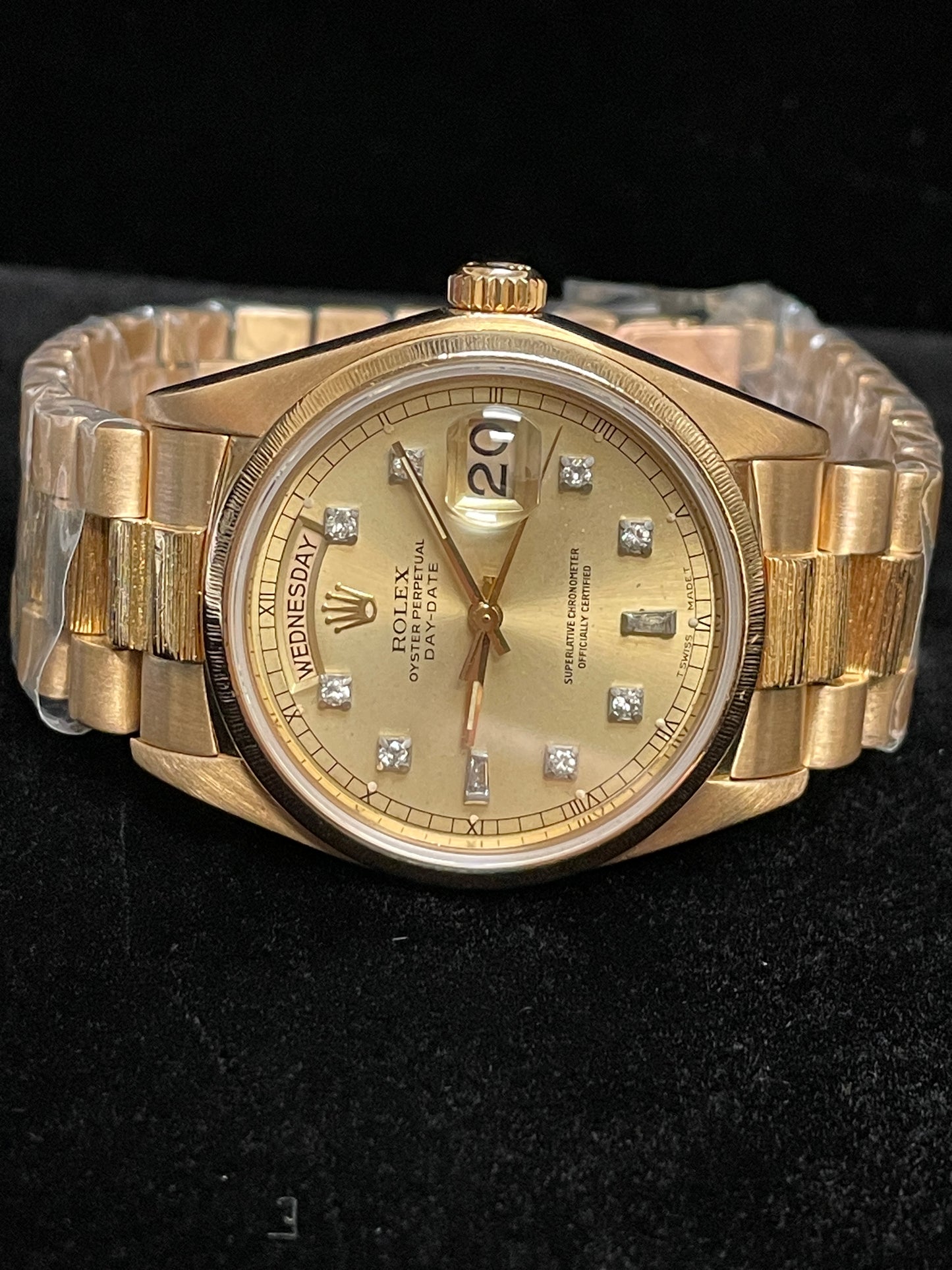 1983 Rolex Day-Date 18078 Champagne Diamond 18kt President Bark No Papers 36mm