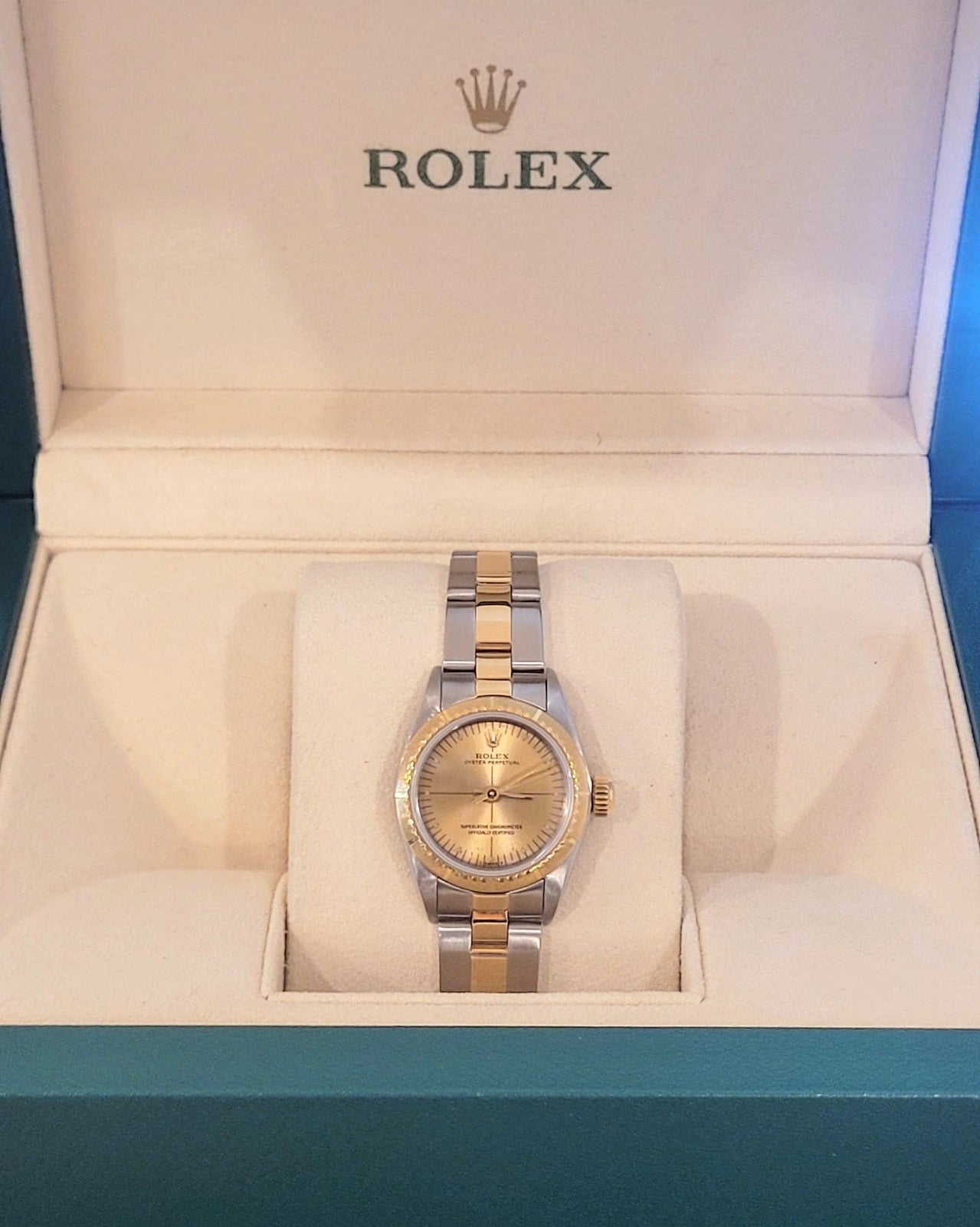 1990 Rolex Ladies Oyster Perpetual 67234 Champagne Dial TT Oyster No Papers 26mm