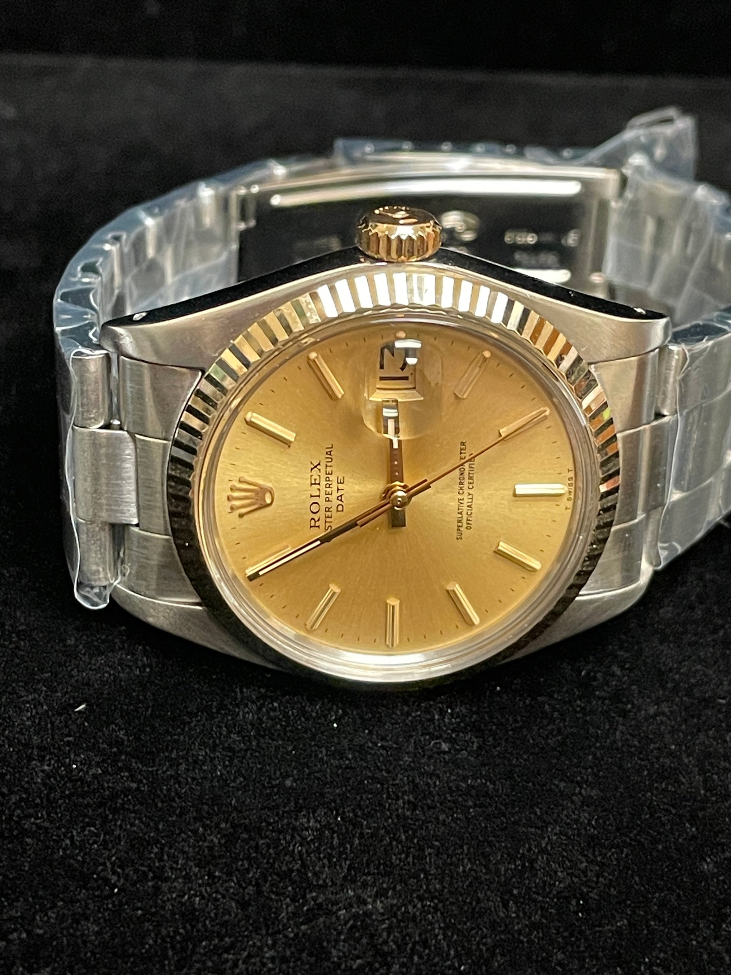 1980 Rolex Date 1505 Champagne Dial Two-Tone Bezel SS Oyster With Papers 34mm