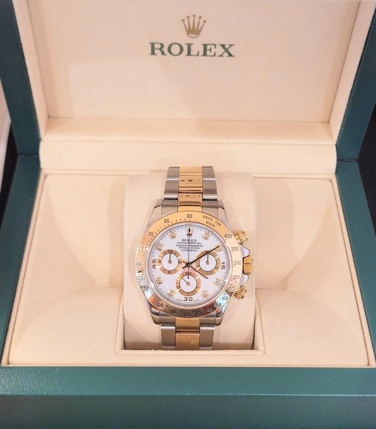 2001 Rolex Daytona 116523 White Diamond Dial TT 18kt Oyster No Papers 40mm