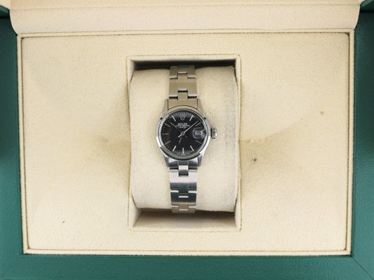 Rolex Ladies Date 6516 Black Dial SS Oyster No Papers 26mm