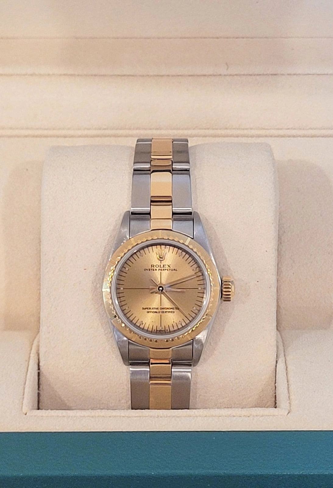 1990 Rolex Ladies Oyster Perpetual 67234 Champagne Dial TT Oyster No Papers 26mm