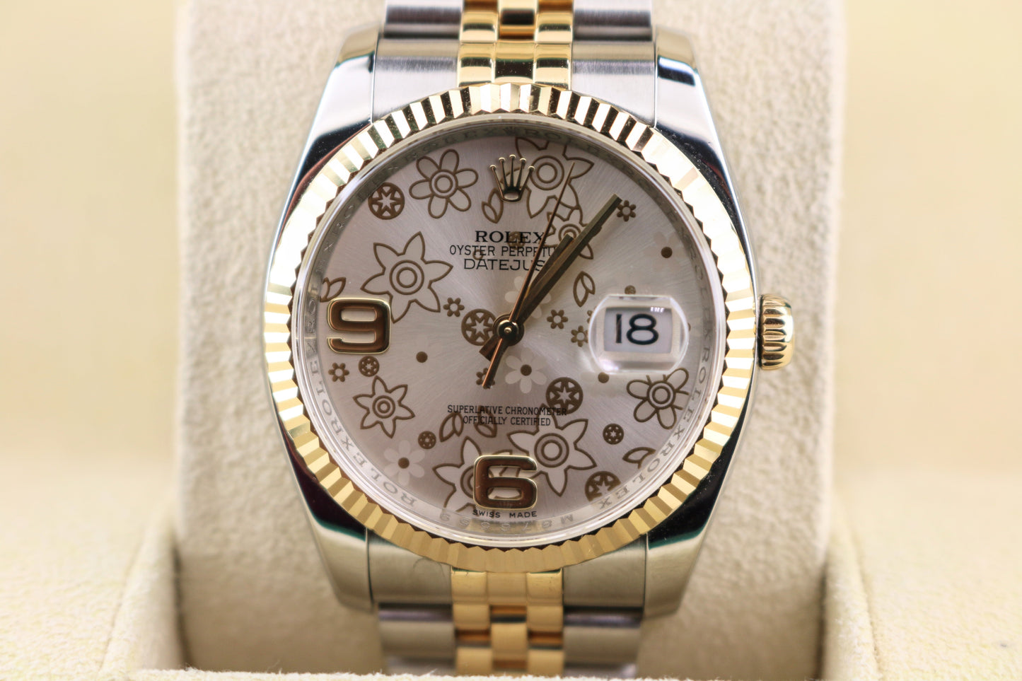 2008 Rolex Datejust 116233 Silver Floral Dial TT 18kt Jubilee No Papers 36mm