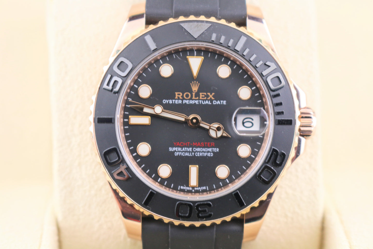 Rolex Yacht-Master Midsize 268655 Black Dial RG 18kt OysterFlex With Papers 37mm