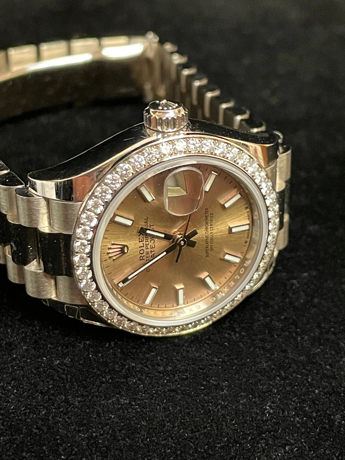2024 Rolex Ladies Datejust 279139RBR Diamond Bezel Pink 18kt WG President 28mm