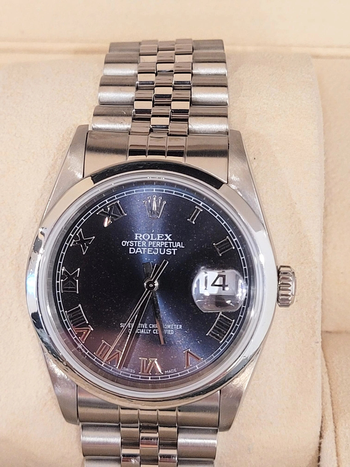 1989 Rolex Datejust 16234 Blue Purple Galaxy Patina Dial SS Jubilee 36mm