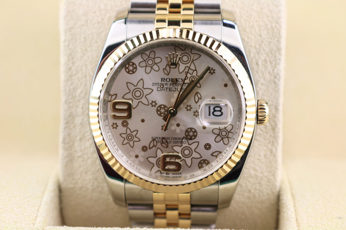 2008 Rolex Datejust 116233 Silver Floral Dial TT 18kt Jubilee No Papers 36mm