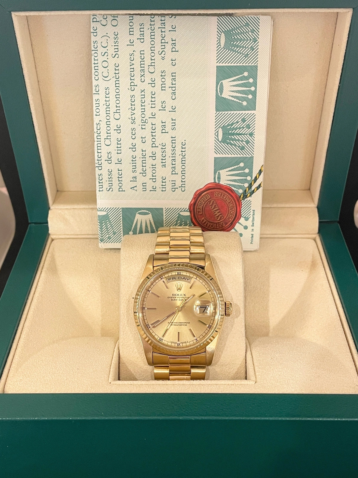 1989 Rolex Day-Date 18238 Champagne Dial 18kt President With Papers 36mm