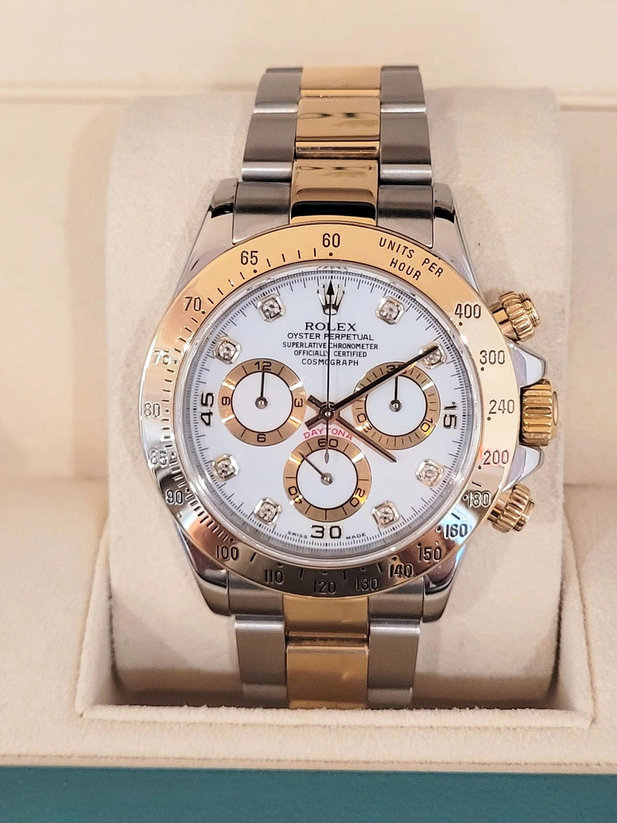 2001 Rolex Daytona 116523 White Diamond Dial TT 18kt Oyster No Papers 40mm