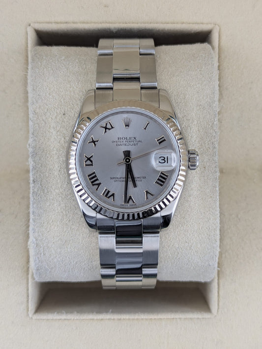 2008 Rolex Datejust Midsize 178274 Silver Roman Dial SS Oyster No Papers 31mm