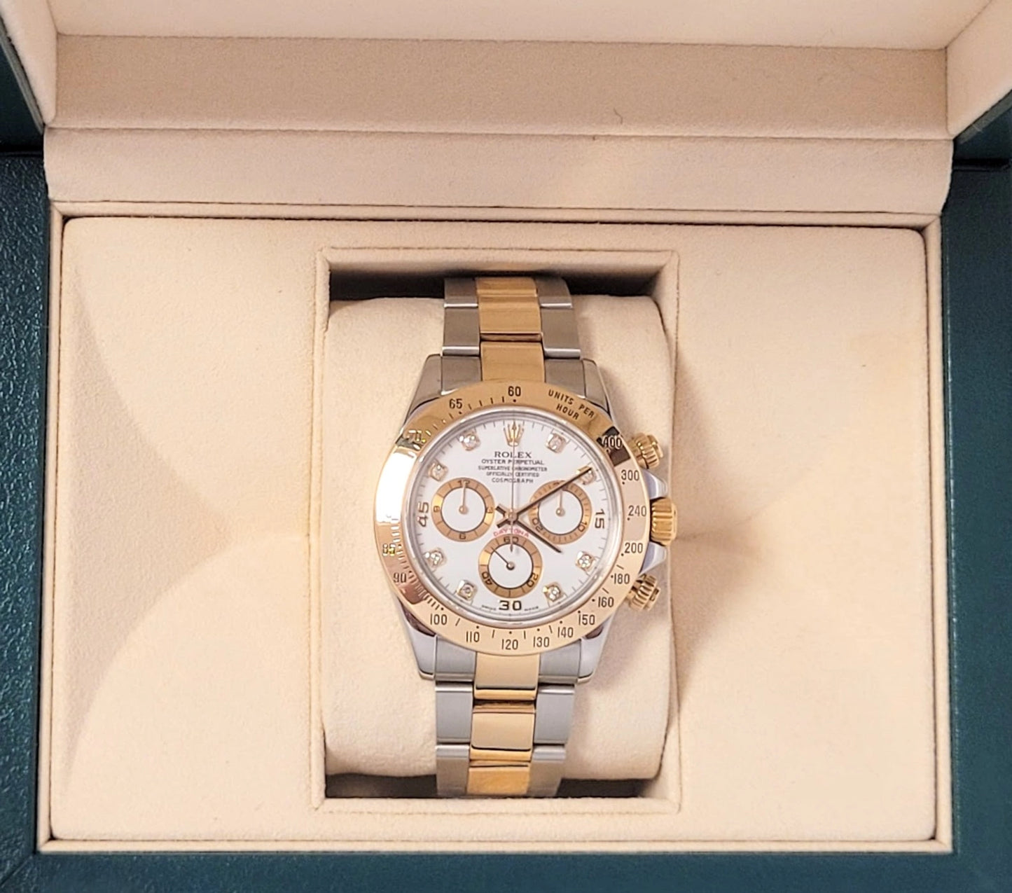 2001 Rolex Daytona 116523 White Diamond Dial TT 18kt Oyster No Papers 40mm