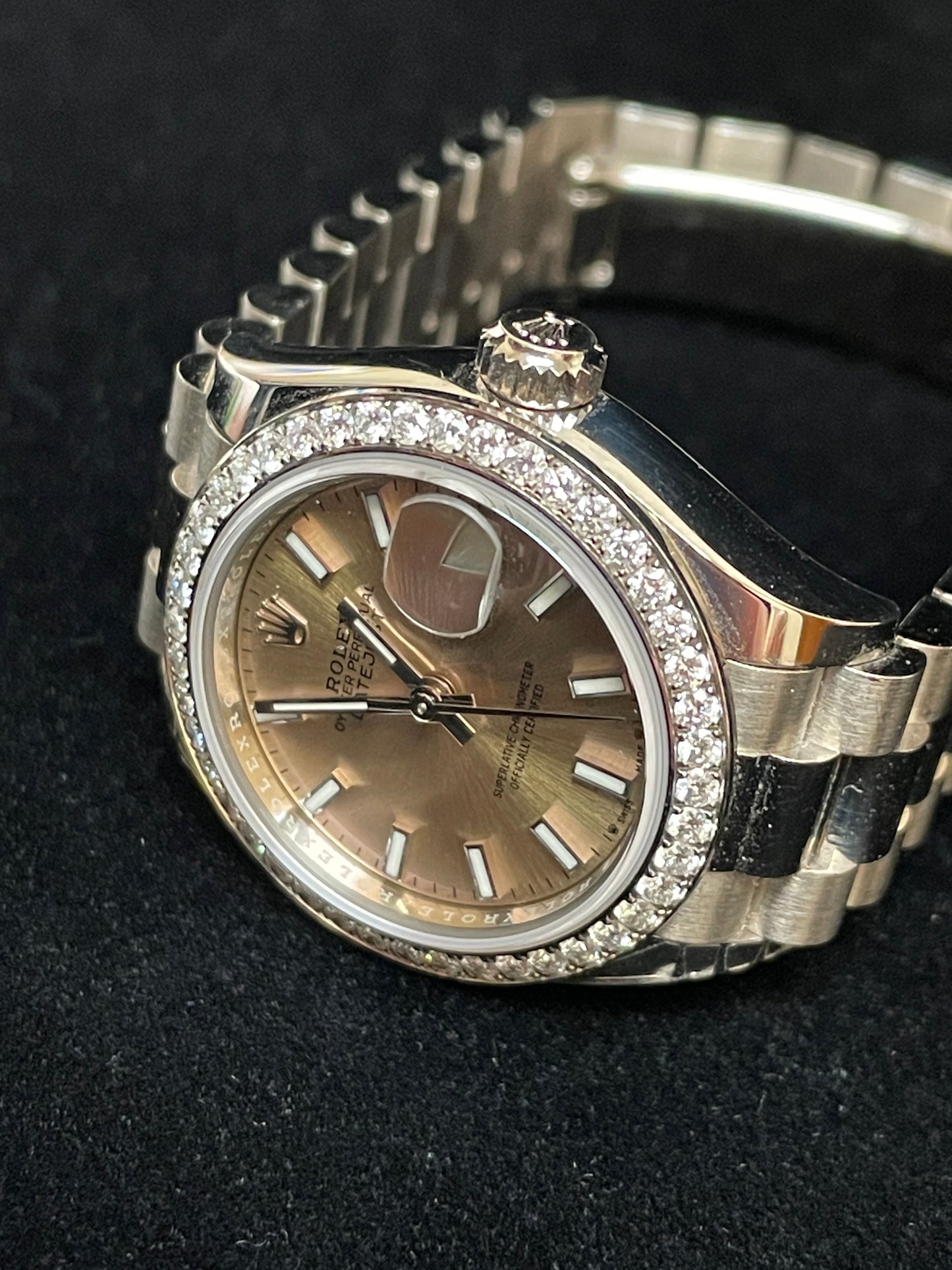 2024 Rolex Ladies Datejust 279139RBR Diamond Bezel Pink 18kt WG President 28mm