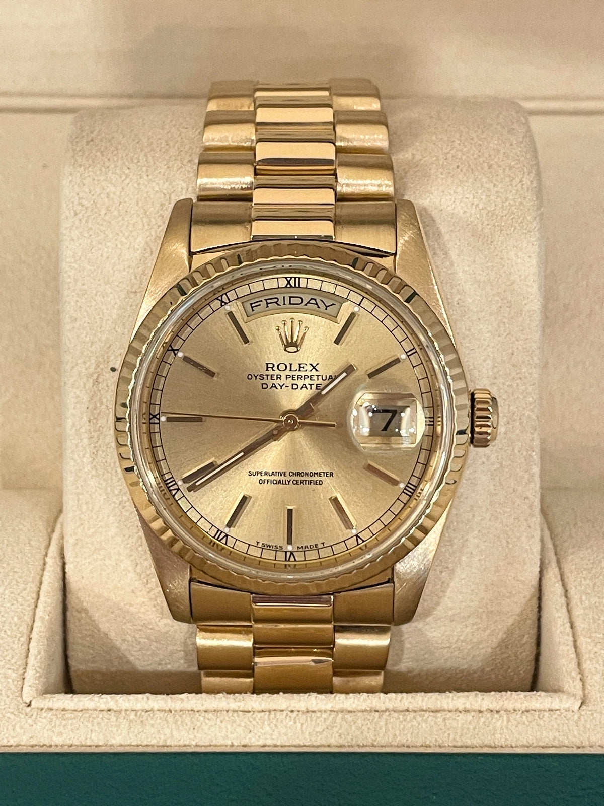 1989 Rolex Day-Date 18238 Champagne Dial 18kt President With Papers 36mm