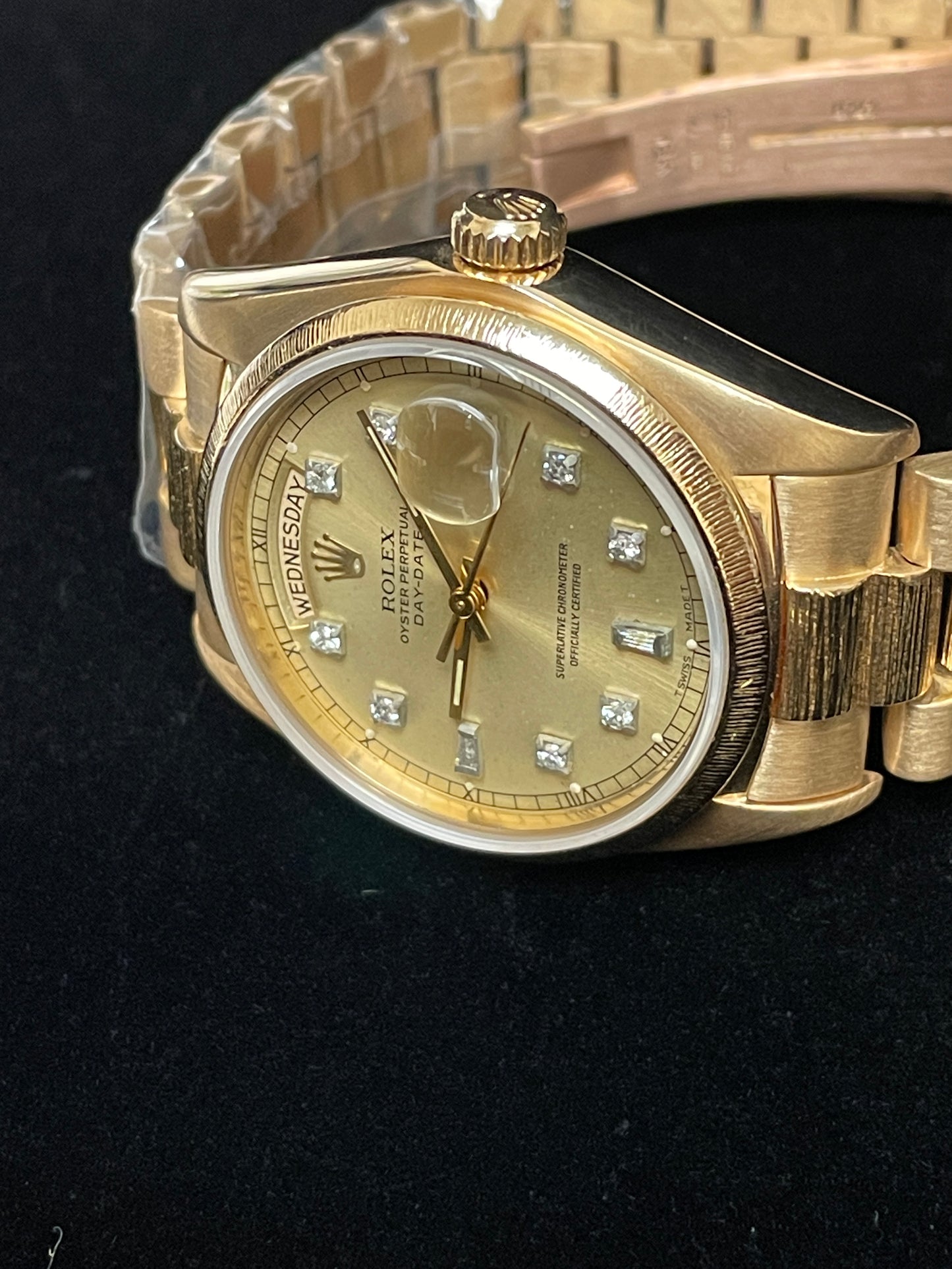 1983 Rolex Day-Date 18078 Champagne Diamond 18kt President Bark No Papers 36mm