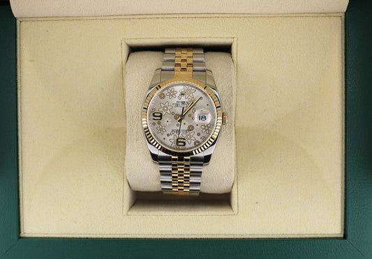 2008 Rolex Datejust 116233 Silver Floral Dial TT 18kt Jubilee No Papers 36mm