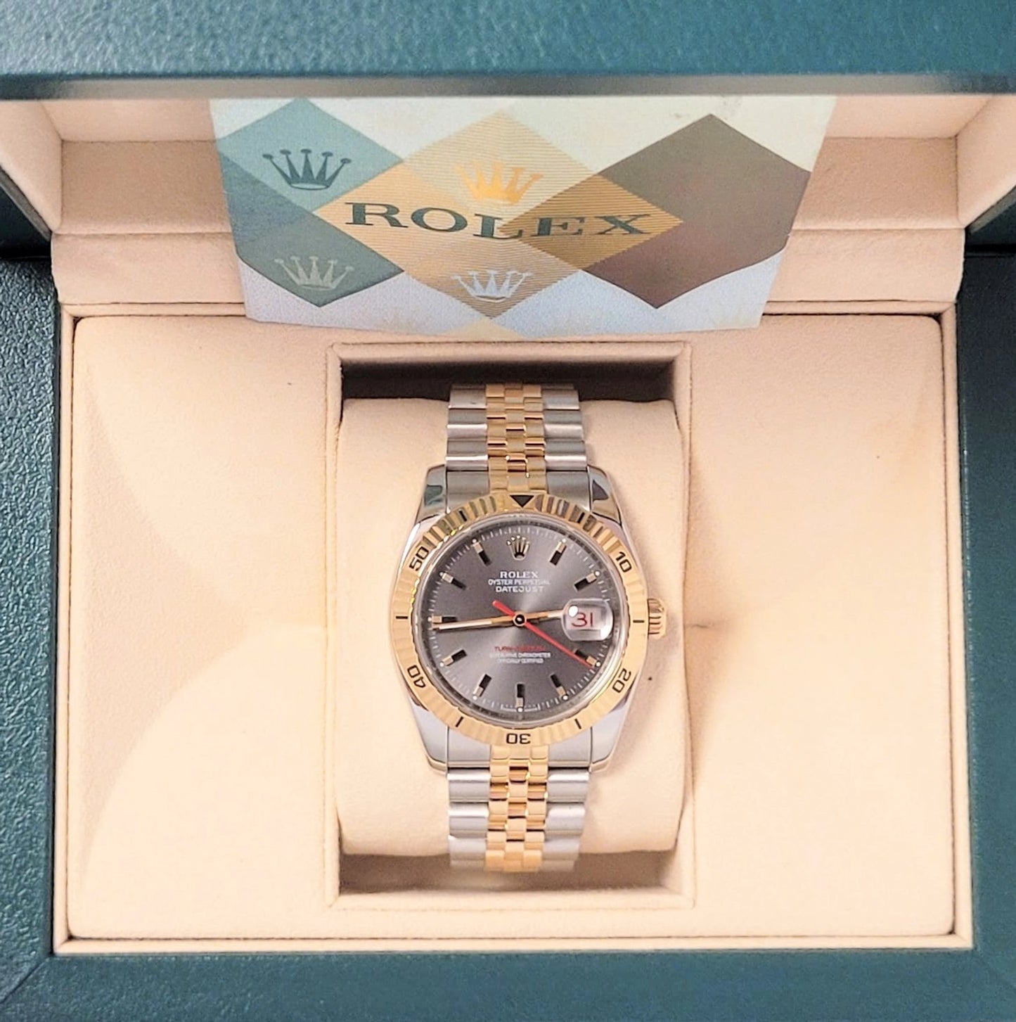 2004 Rolex Datejust Turnograph 116263 Grey Stick Dial TT Jubilee With Paper 36mm